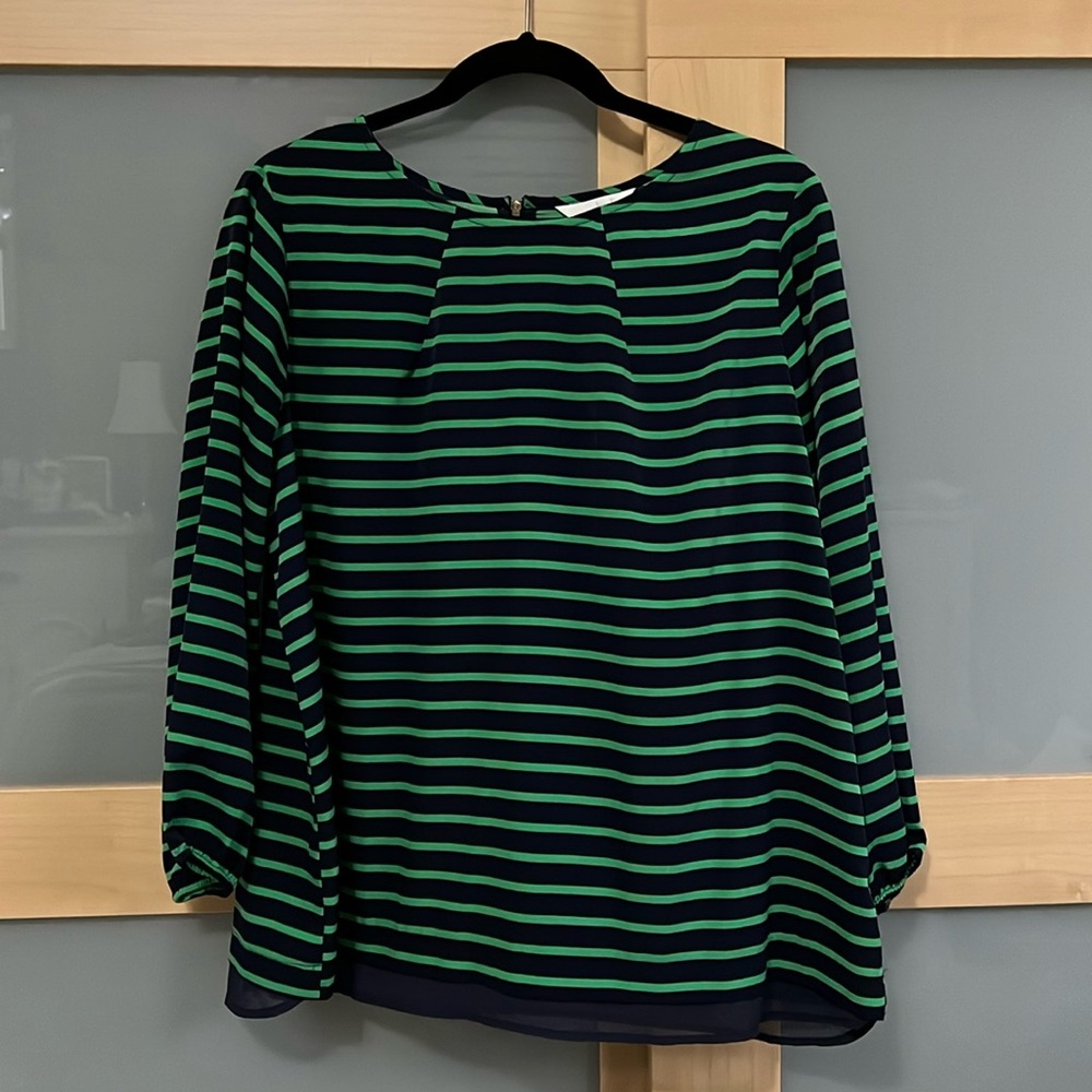 Green and navy blue stripe long sleeve blouse by Charming Charlie size XL